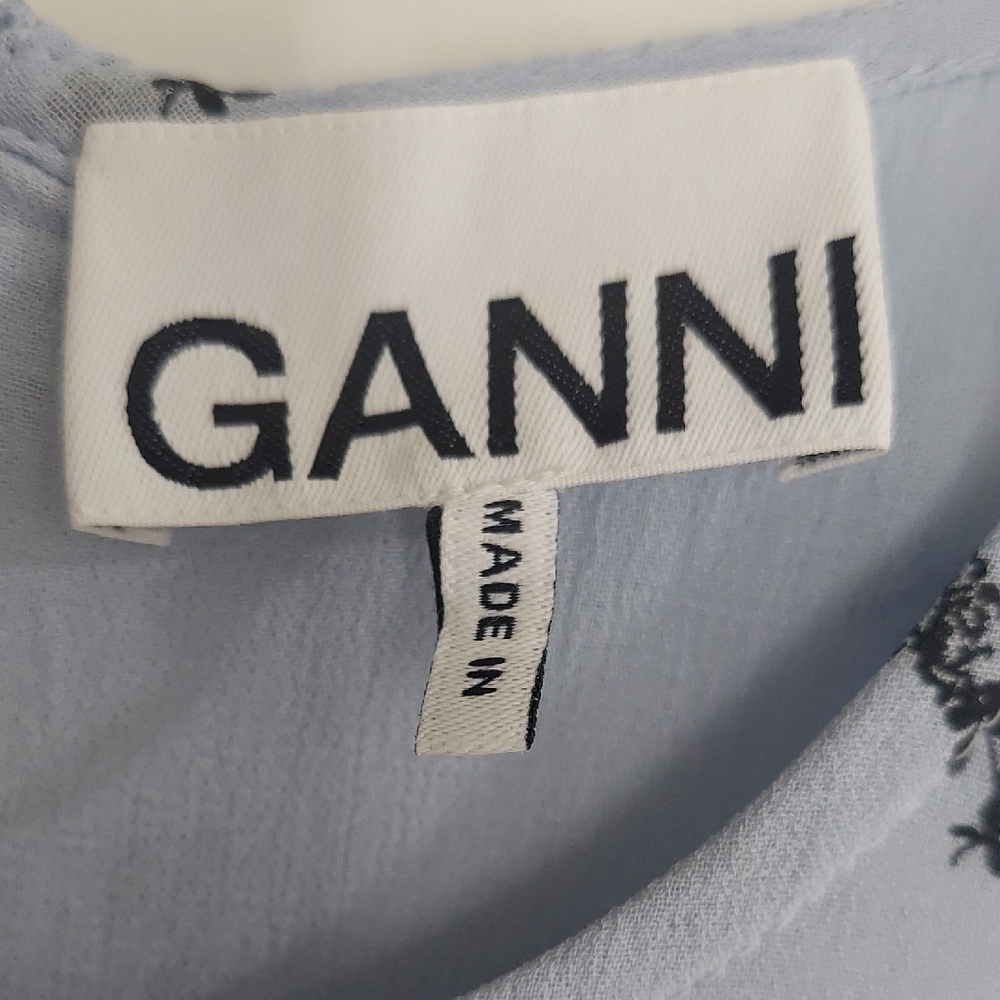Ganni Light Blue Dress with Black Floral Pattern - Picture 7 of 15